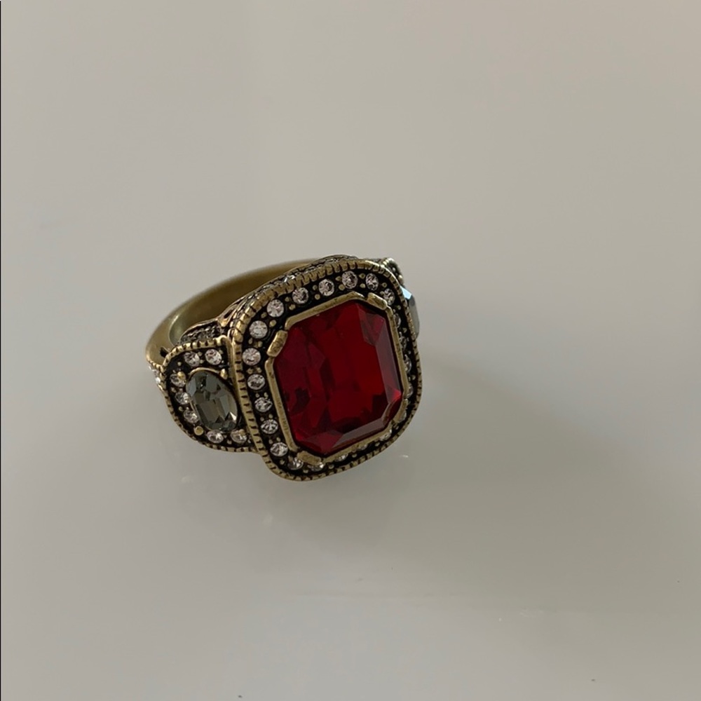 Cocktail Ring With Ruby Colored Stone And Cz - image 1